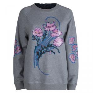 Christopher Kane Grey Bouquet Print Applique Detail Sweatshirt S