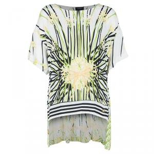 Class by Roberto Cavalli White Floral Print High Low Short Sleeve Top M