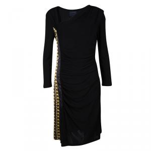 Class by Roberto Cavalli Black Contrast Print Panel Detail Draped Long Sleeve Dress M