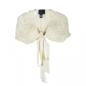 Class by Roberto Cavalli Ivory Ruffled Silk Tie Detail Shoulder Cover Shrug M