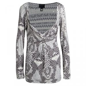 Class by Roberto Cavalli Animal Printed Knit Draped Long Sleeve Top L