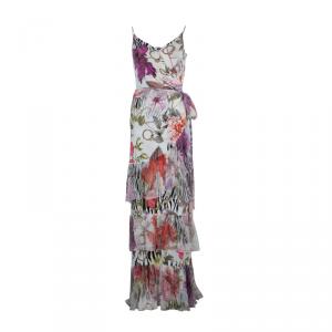 Class by Roberto Cavalli Floral Print Noodle Strap Tiered Maxi Dress M