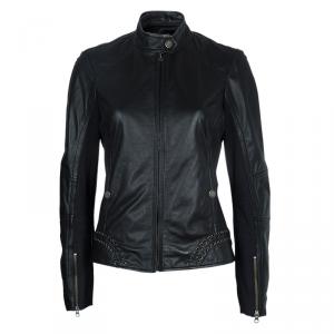 Class by Roberto Cavalli Black Eyelet Detail Leather Jacket M