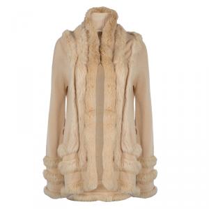 Class by Roberto Cavalli Beige Fur Trim Wool Cardigan M