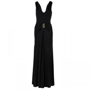 Class By Roberto Cavalli Black Knit Ruched Waist Sleeveless Maxi Dress S