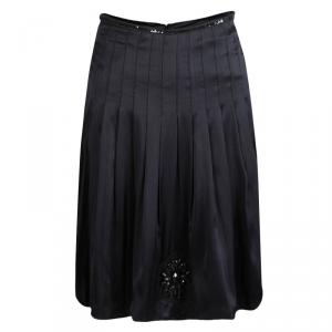 Class By Roberto Cavalli Black Silk Embellished Tie Detail Pleated Skirt S