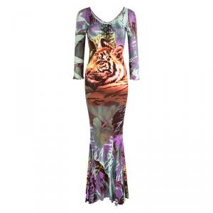 Class by Roberto Cavalli Multicolor Tiger Printed Knit Long Sleeve Maxi Dress S