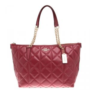 Coach Red Quilted Leather Ava Chain Tote