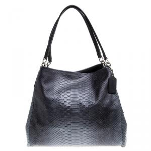 Coach Dark Grey Iridescent Python Embossed Leather Tote