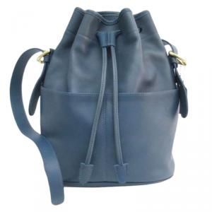 Coach Navy Blue Leather Drawstring Shoulder Bag