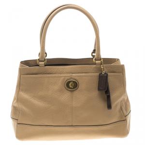 Coach Beige Leather Twist Lock Tote