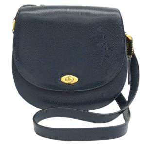 Coach Navy Blue Pebbled Leather Shoulder Bag