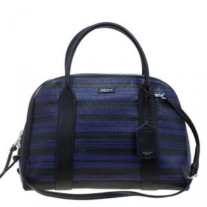 Pre Owned Coach Black/Blue Woven Embossed Leather Preston Satchel