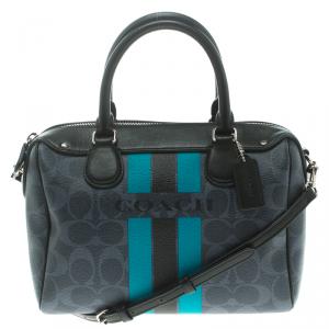 Coach Blue/Black Varsity Stripe Coated Canvas Mini Bennett Satchel