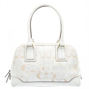 Coach White Fabric and Leather Hampton Satchel