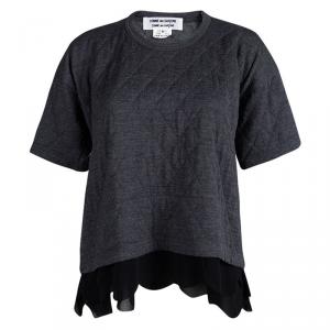 Comme des Garcons Grey Wool Quilted Scallop Hem Detail Top M