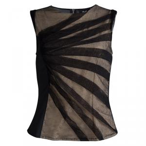 D&G Beige Contrast Mesh Overlay Ruched Sleeveless Top M