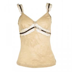D&G Camel Brown Wool Sequin Detail Lace Trim Sleeveless Camisole S