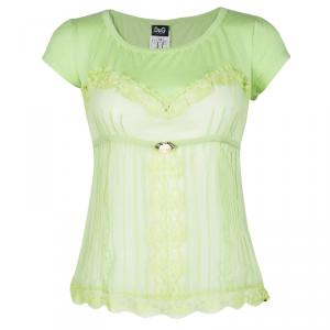 D&G Light Green Lace Insert Short Sleeve Top M