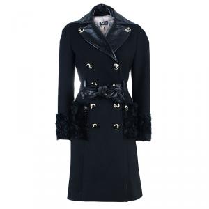 D and G Black Leather And Fur Trimming Coat S