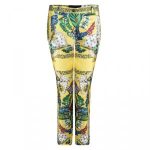 D & G Yellow Printed Silk Tapered Trousers M 