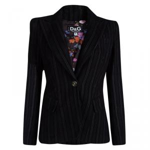 D&G Black Striped Notched Collar Floral Lining Blazer M