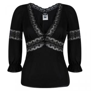 D&G Black Lace Detail Long Sleeve Top S