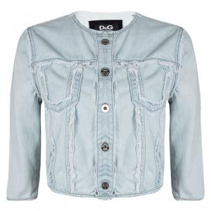 D&G Light Wash Distressed Cropped Denim Jacket S