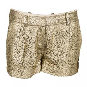 Diane Von Furstenberg Gold Naples Laser Cut Leather Shorts S