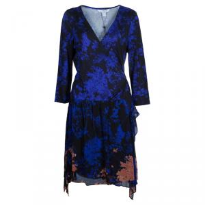 Pre Owned Diane Von Furstenberg Blue Multicolor Riviera Printed Wrap Dress XL