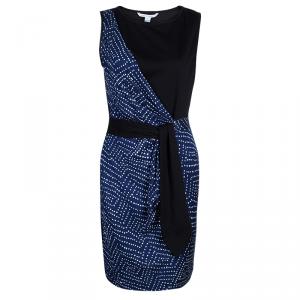 Pre Owned Diane Von Furstenberg Black and Blue Polka Dot Dalia Wrap Dress M