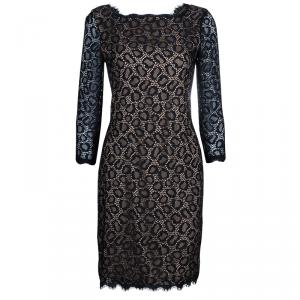 Pre Owned Diane Von Furstenberg Black Lace Zarita Embellished Dress S
