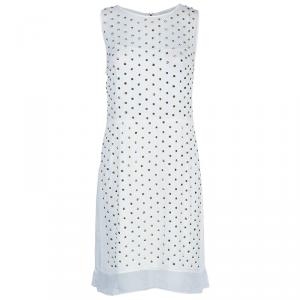 Pre Owned Diane Von Furstenberg White Studded Abriela Embellished Dress M