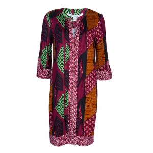 Pre Owned Diane von Furstenberg Multicolor Rose Long Tunic Dress M