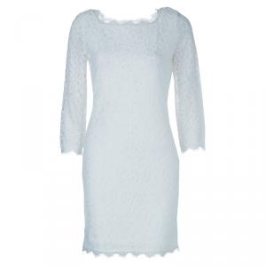 Pre Owned Diane Von Furstenberg White Lace Zarita Long Dress S