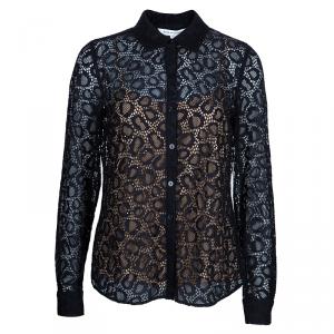 Pre Owned Diane Von Furstenberg Black Lace Colette Embellished Top S