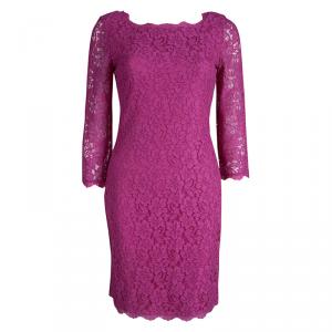 Pre Owned Diane Von Furstenberg Pink Zarita Lace Dress M