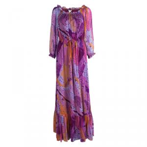 Pre Owned Diane Von Furstenberg Purple Printed Silk Camila Maxi Dress M