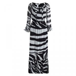 Pre Owned Diane Von Furstenberg Monochrome Zebra Printed Silk Simonia Gown S