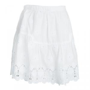 Pre Owned Diane Von Furstenberg White Cotton Sadey Eyelet Skirt XS
