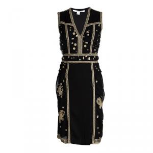 Pre Owned Diane Von Furstenberg Black Embroidered Sleeveless Tyche Dress S