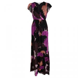 Pre Owned Diane Von Furstenberg Multicolor Printed Silk Tie Detail Melania Maxi Dress XS