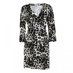 Pre Owned Diane Von Furstenberg Snow Leopard Print New Julian Two Mini Wrap Dress M