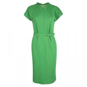 Pre Owned Diane Von Furstenberg Green Knit Belted Maizah Dress M