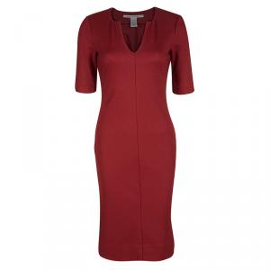 Pre Owned Diane Von Furstenberg Red Wool Short Sleeve Aurora Sheath Dress S