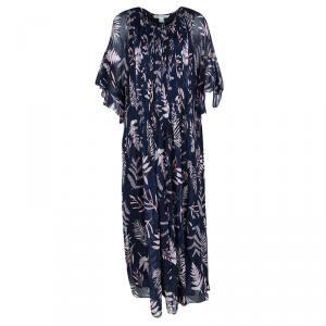 Pre Owned Diane Von Furstenberg Navy Blue Floral Printed Silk Pintucked Holody Maxi Dress S