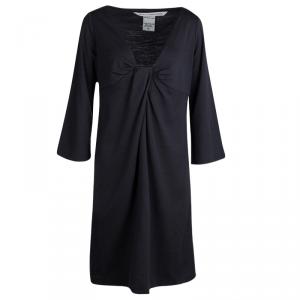 Pre Owned Diane Von Furstenberg Dark Grey Wool Draped Elena Shift Dress L