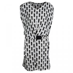 Pre Owned Diane Von Furstenberg Monochrome Printed Crepe Gagon Dress L