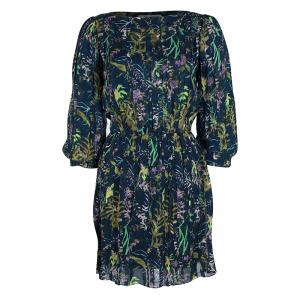 Pre Owned Diane Von Furstenberg Printed Silk Chiffon Pleated Pialla Dress L