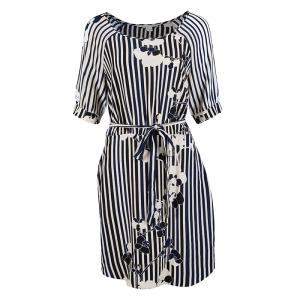 Pre Owned Diane Von Furstenberg Multicolor Striped Silk Belted Florence Dress M